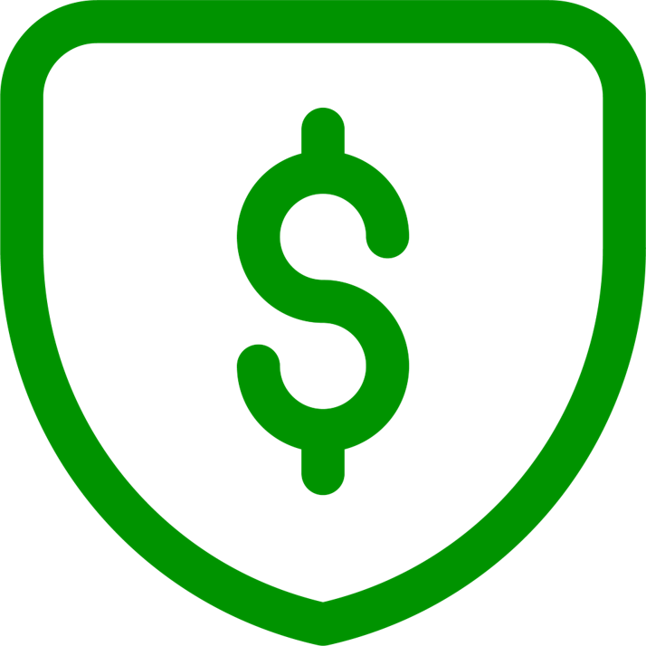 green line icon of a dollar sign on a shield